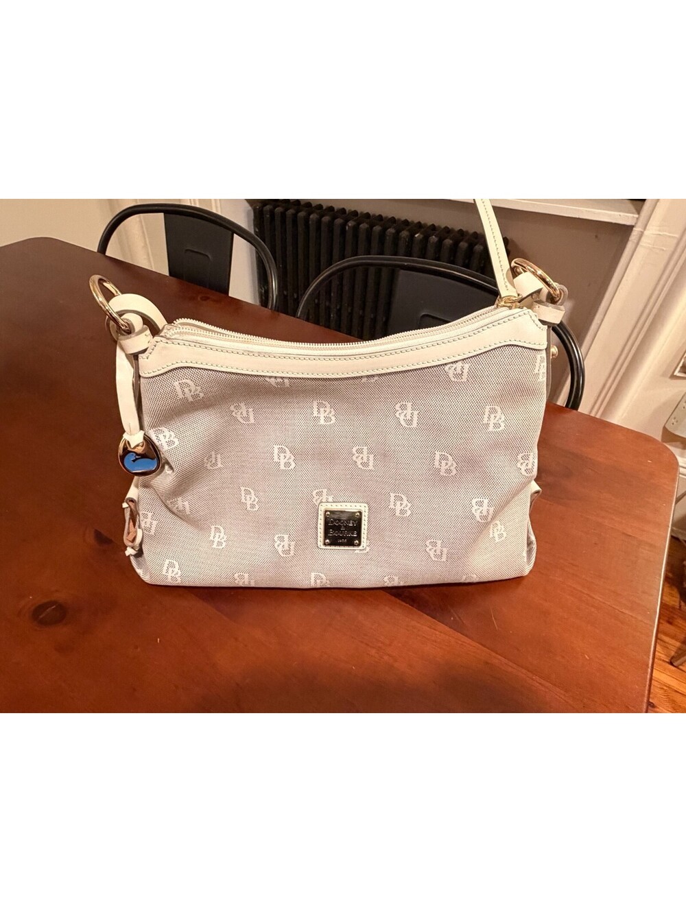 Dooney & Bourke DB Signature Jacquard Hobo Bag Ivory Cream Gold Duck Charm